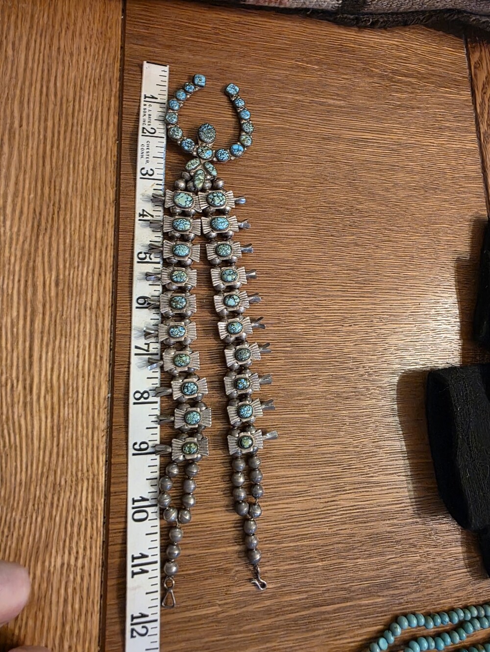 Navajo Bowtie Squash Blossom Spider Web Blue Turquoise Necklace -VINTAGE- SILVER - Picture 12 of 12